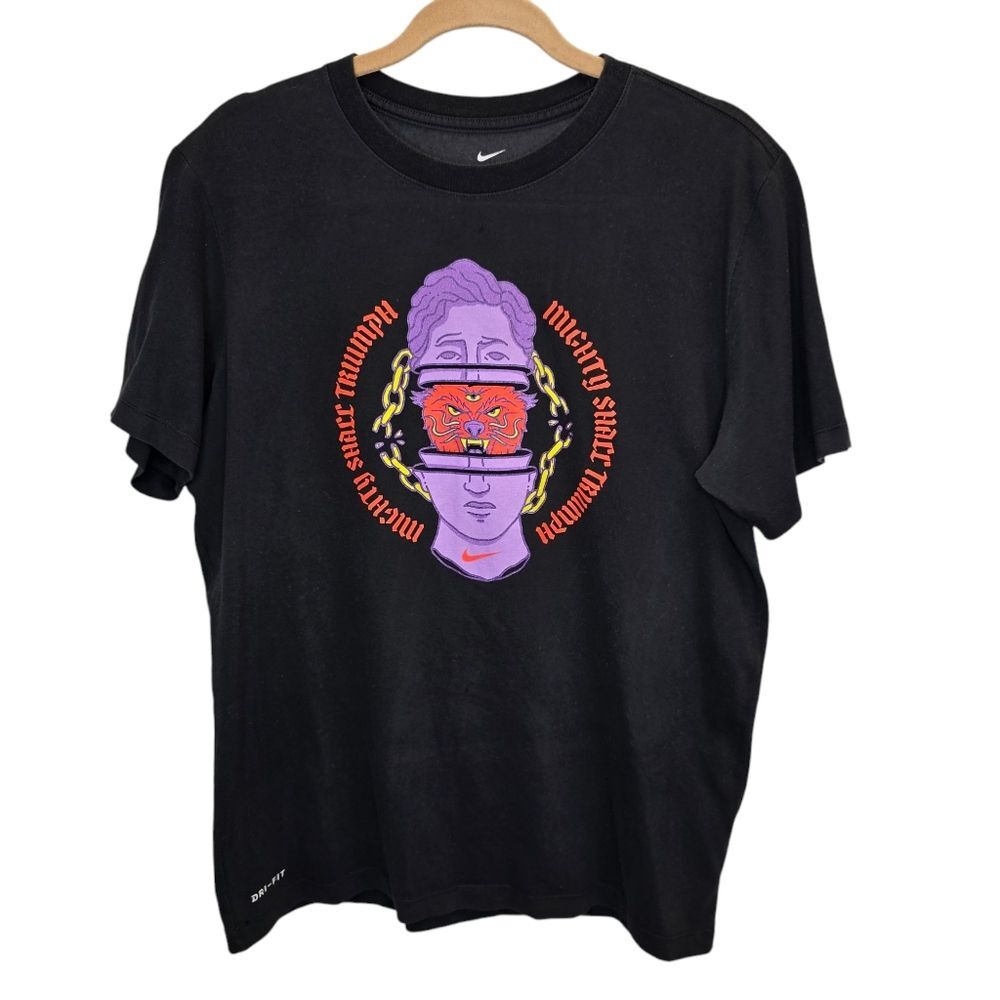 Nike Men's L Dri-Fit Black Mighty Shall Triumph Graphic Short Sleeve T-Shirt